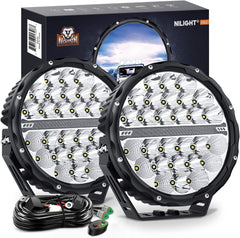 9 Inch 140W 15560LM Round Spot Flood Built-in EMC DRL LED Work Lights (Pair) | 12AWG DT Wire