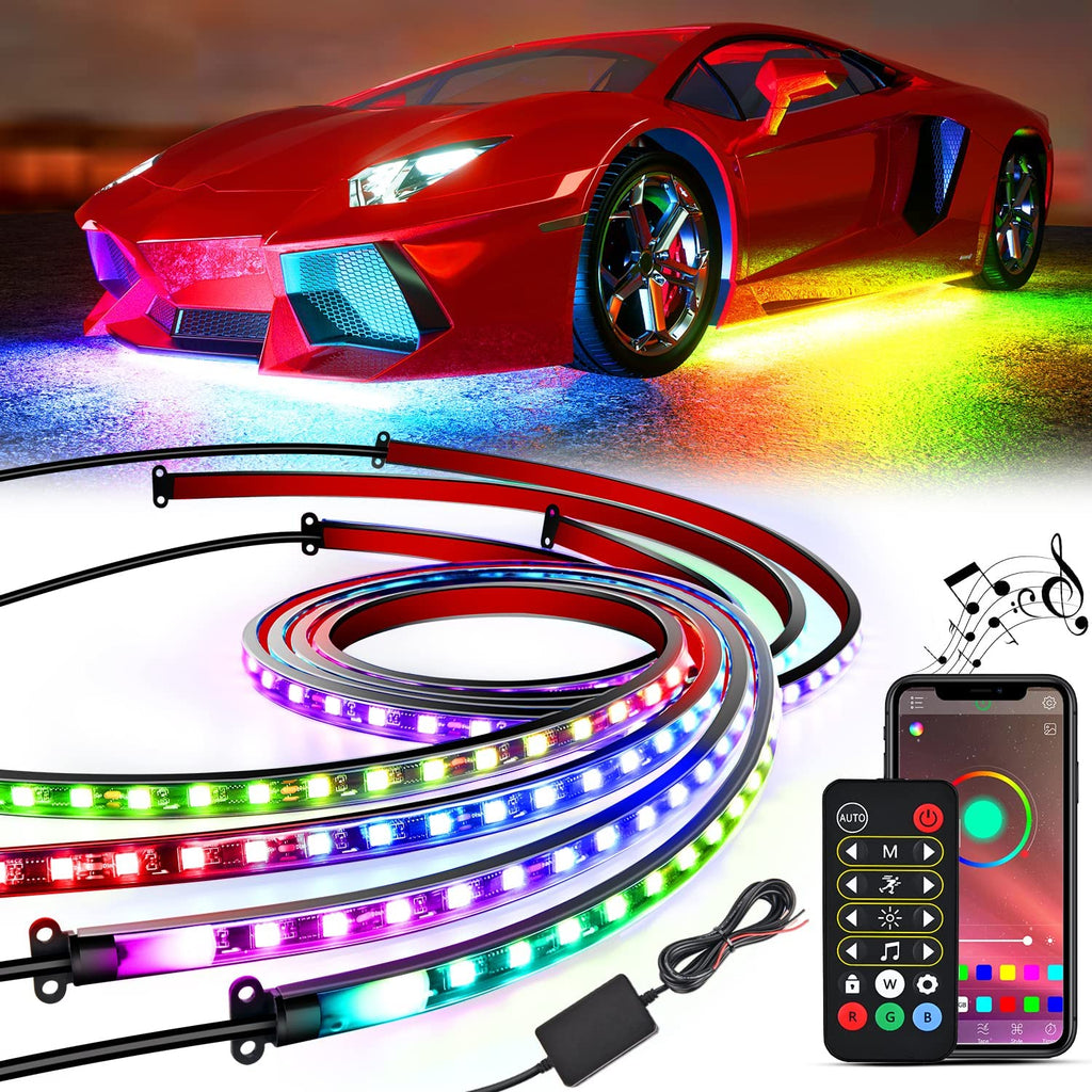 Led light Strip Nilight 4Pcs Car Underglow Neon Accent Strip Lights 256 LEDs RGBIC Multi Color DIY Sound Active Function Music Mode with APP Control and Remote Control Underbody Light Strips, 2 Years Warranty
