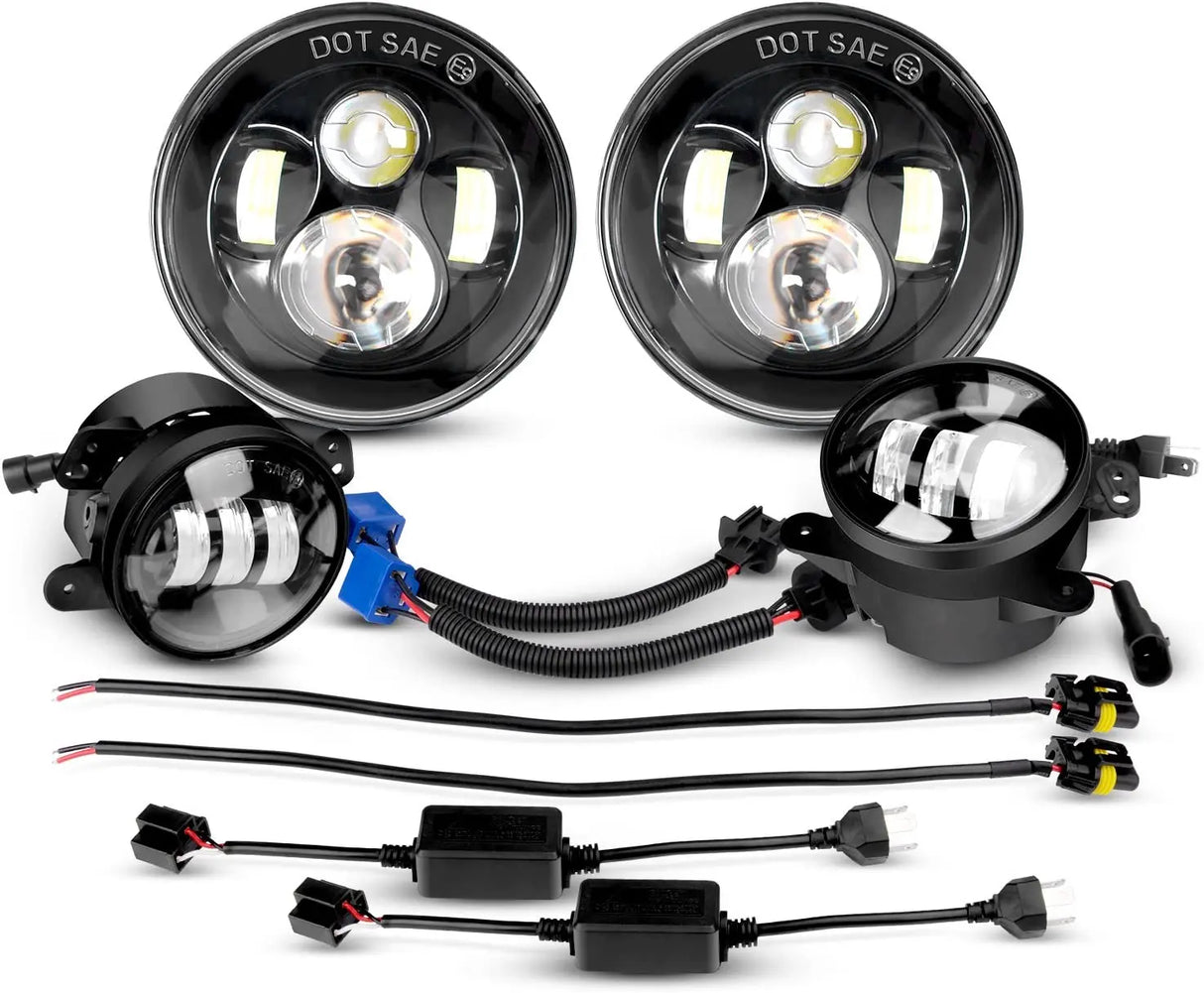 LED Headlight Nilight 2PCS 7 Inch LED Healdight with 2PCS 4 Inch LED Fog Light for Jeep Wrangler 97-17 JK LJ CJ, 2 Years Warranty