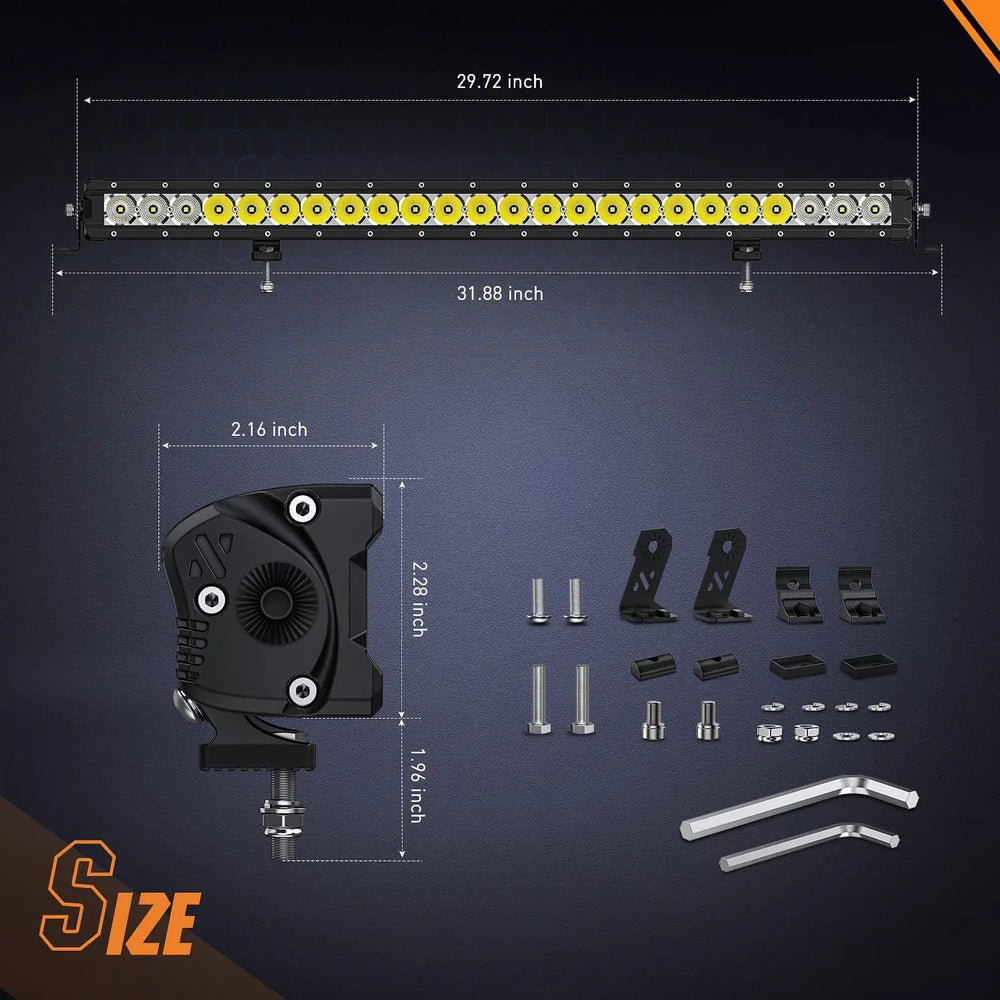30" 120W 14400LM Slim Built-in EMC Osram P8/5W Chips Spot/Flood Led Light Bar Nilight