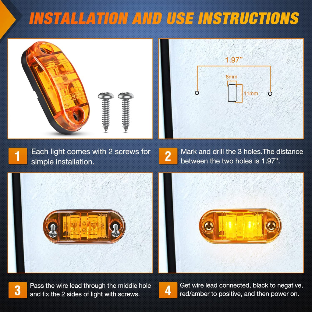Trailer Light Nilight 2.5Inch Oval Side Marker Light 10PCS Amber 2 Diode LED Trailer Clearance Light Fender Light Waterproof Surface Mounted for 10-30V Truck Camper Boat Lorry, 2 Years Warranty