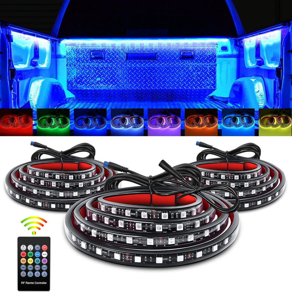 Nilight 3pcs 60 inch RGB Truck Bed Light Strip Kit 270 LED Neon Accent Lights with RF Remote On Off Switch Splitter Extension Cable for Cargo Pickup