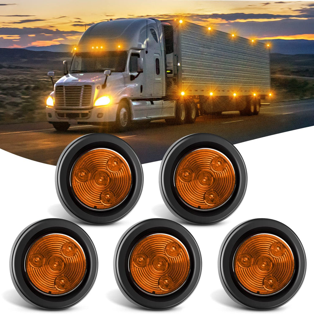 Motor Vehicle Lighting Nilight 5PCS Amber Round Trailer LED Marker Clearance Light 4 LED Flush Mount with Plug Grommet Pigtail Hardwired for Trailer Truck RV, 2 Years Warranty
