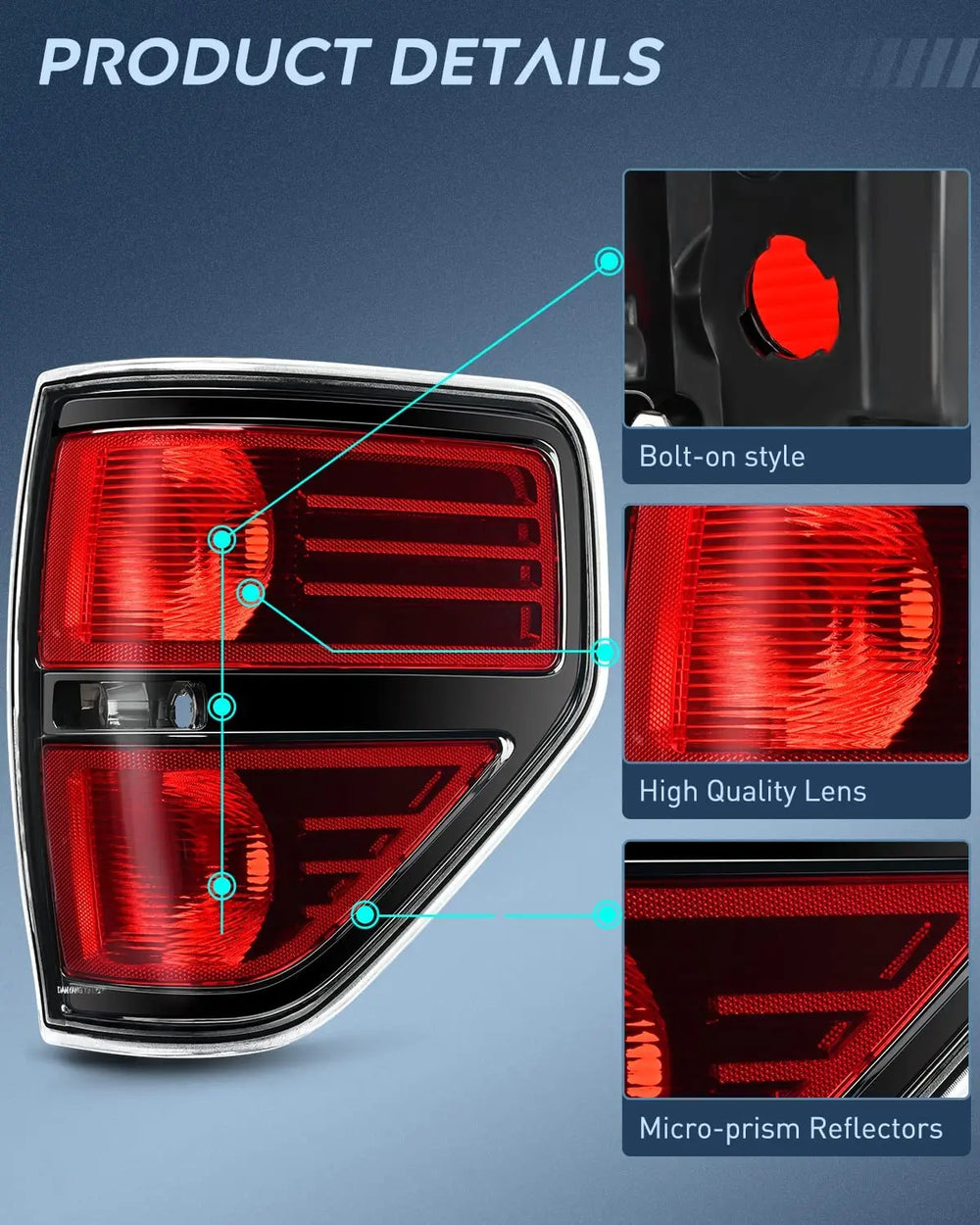 2009-2014 Ford F150 Taillight Assembly Rear Lamp Replacement OE Style Red Housing Passenger Side Nilight