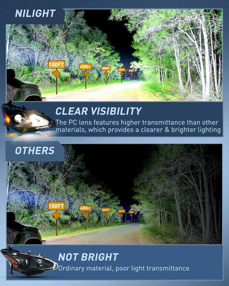 2013-2015 Nissan Altima 4 Door Sedan Headlight Assembly Black Case Amber Reflector Nilight