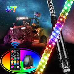 4FT Spiral Antenna Led Whip Light RF Remote Control | 8.6FT Wire 5Pin Switch