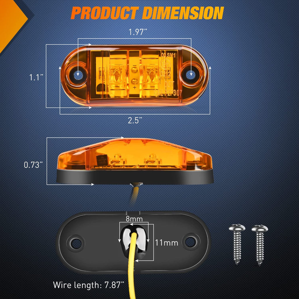 Trailer Light Nilight 2.5Inch Oval Side Marker Light 10PCS Amber 2 Diode LED Trailer Clearance Light Fender Light Waterproof Surface Mounted for 10-30V Truck Camper Boat Lorry, 2 Years Warranty