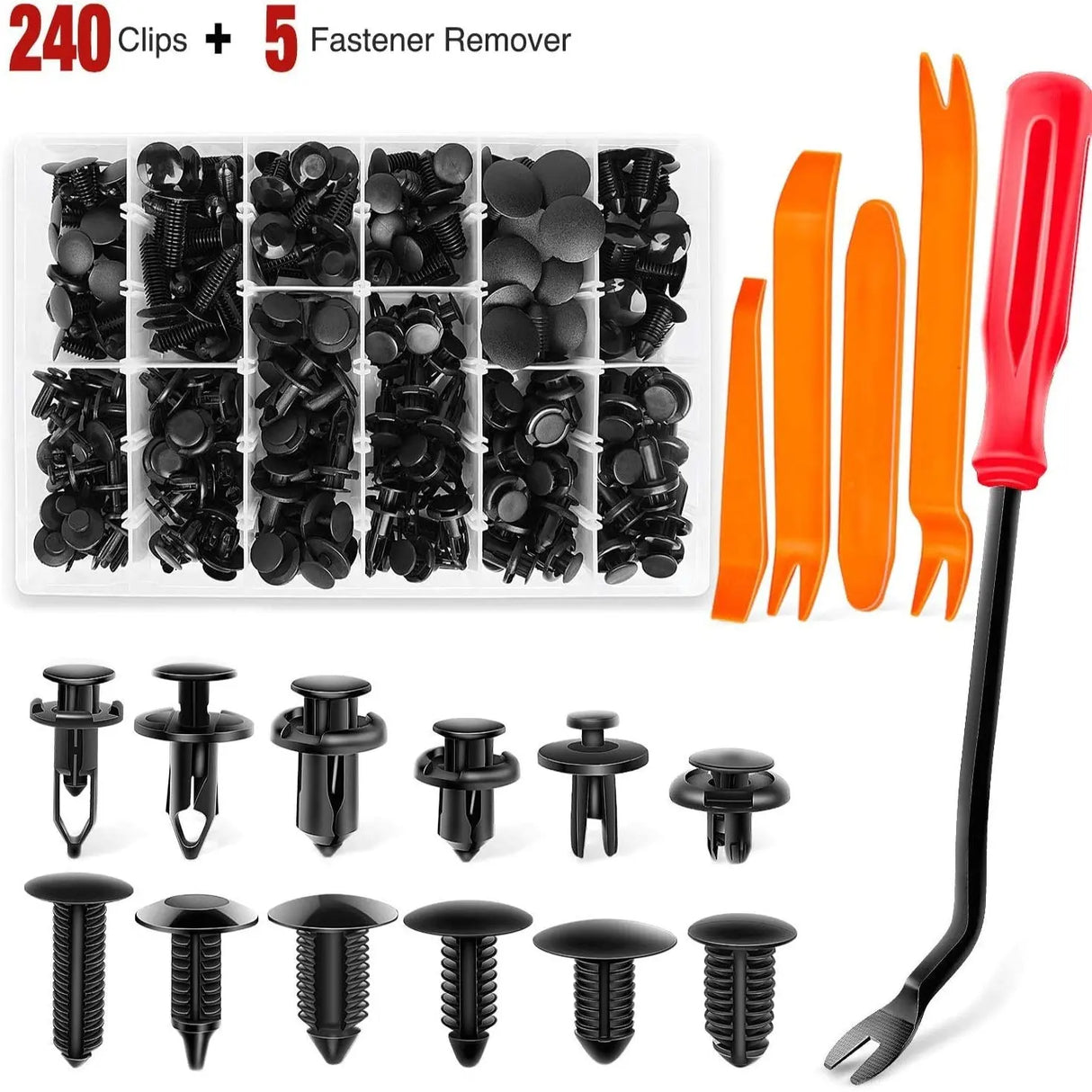 Nilight 240pcs Car Retainer Clips & Fastener Remover with 12 Most Popular Sizes Auto Push Pin Rivets Set -Door Trim Panel Clips for Toyota,GM,Ford,Honda,Acura,Chrysler,2 Years Warranty