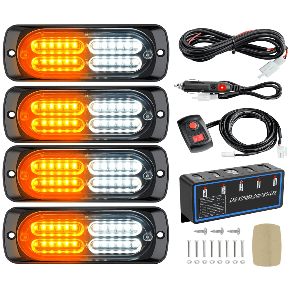 Trailer Light Nilight 4PCS LED Strobe lights 12V Sync Feature Amber White 24LED Emergency Hazard Warning Lights with Strobe Controller Hard Wire or Cigarette Lighter Plug for Car Truck RVs Campers, 2 Years Warranty