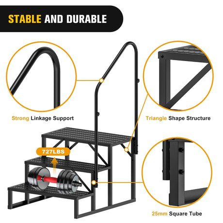 3 Steps RV Stairs with Handrail Nilight