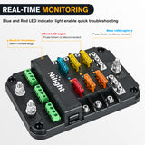 Nilight 6 Way Fuse Relay Block with Acc Control Negative Bus 12V Blade Holder ATC/ATO Box Label Stickers Waterproof Cover Panel for Automotive Cars Motorcycle RVs Vans