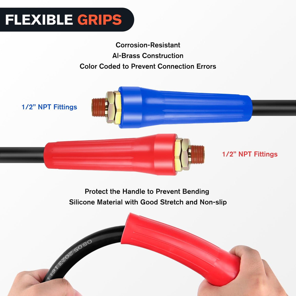 15FT Air Line Hose Assembly Rubber Air Hose with 1/2Inch NPT Swivel Nilight