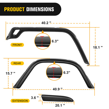 Nilight Fender Flares Kit Fit for Jeep Wrangler TJ 1997-2006 1998 1999 2000 2001 2002 2003 2004 2005 Front&Rear 6" Wide Wheel Fender Flares Cover Factory Style Automotive Fender Flare Set, 6Pcs