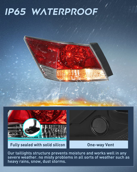 Nilight Taillight Assembly Compatible with 2008 2009 2010 2011 2012 Honda Accord Tail Lights Rear Lamp Replacement OE Style Driver Side w/Bulbs