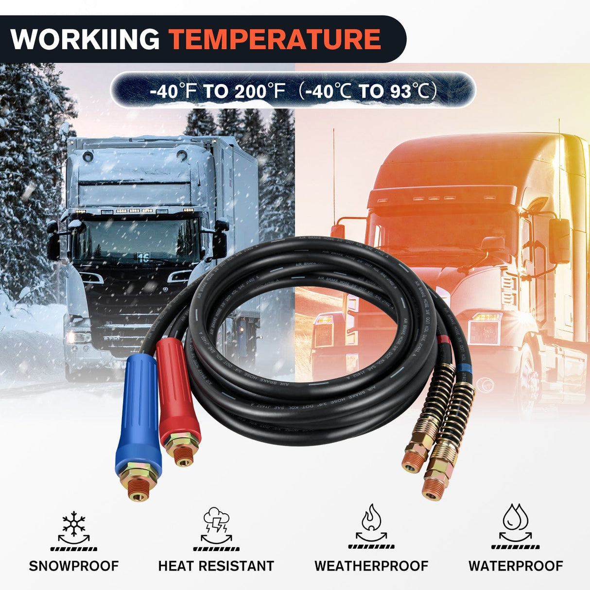 Wiring Harness Kit 12FT Air Line Hose Assembly Rubber Air Hose 1/2in NPT Swivel