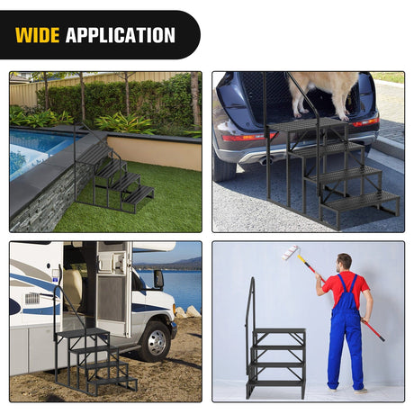 4 Steps RV Stairs with Handrail Nilight