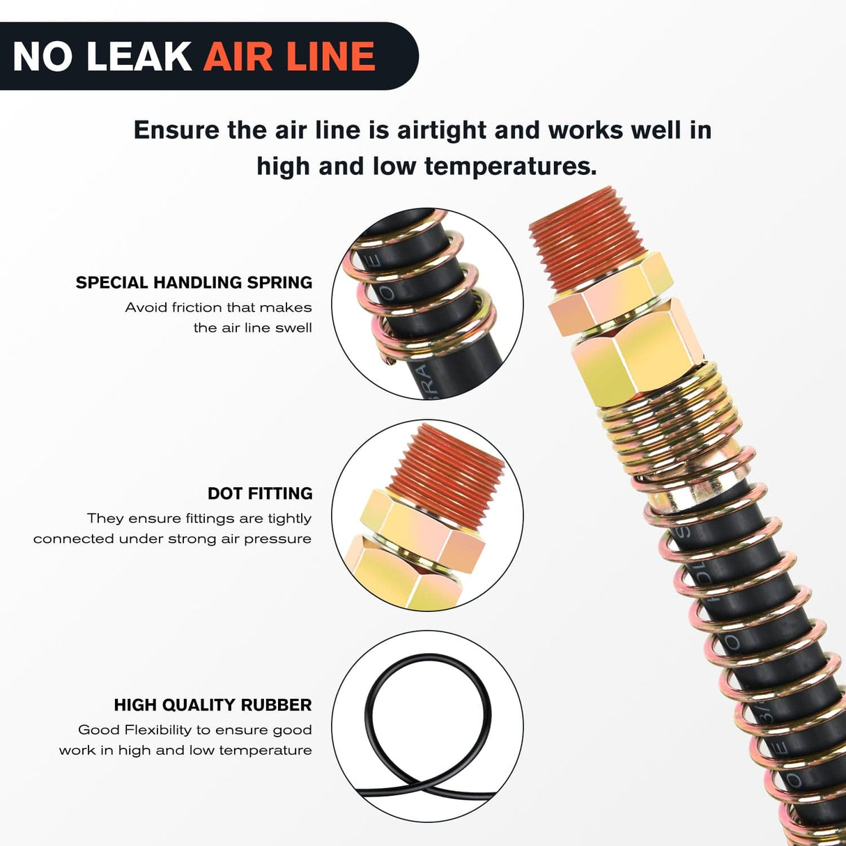 15FT Air Line Hose Assembly Rubber Air Hose with 1/2Inch NPT Swivel Nilight