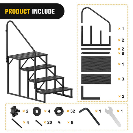 4 Steps RV Stairs with Handrail Nilight