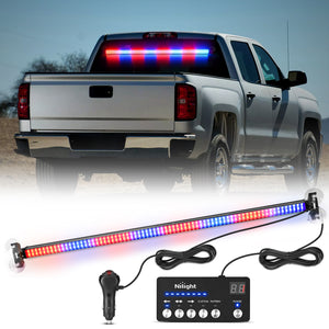 144LED Traffic Advisor Strobe Light Bar with Controller Red Blue Emergency Warning Lights Hazard Interior Front/Rear Windshield Flashing for Cars Plow Trucks Construction Vehicles