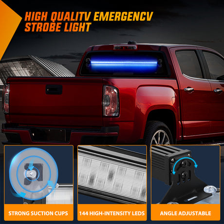 Nilight 144LED Traffic Advisor Strobe Light Bar with Controller Blue Emergency Warning Lights Hazard Interior Front/Rear Windshield Flashing for Cars Plow Trucks Construction Vehicles