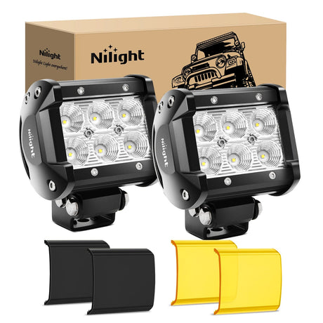 Nilight 4 Inch 18W 1260LM Flood Led Pods with Amber/Black Covers (Pair)Nilight 4 Inch 18W 1260LM Flood Led Pods with Amber/Black Covers (Pair)