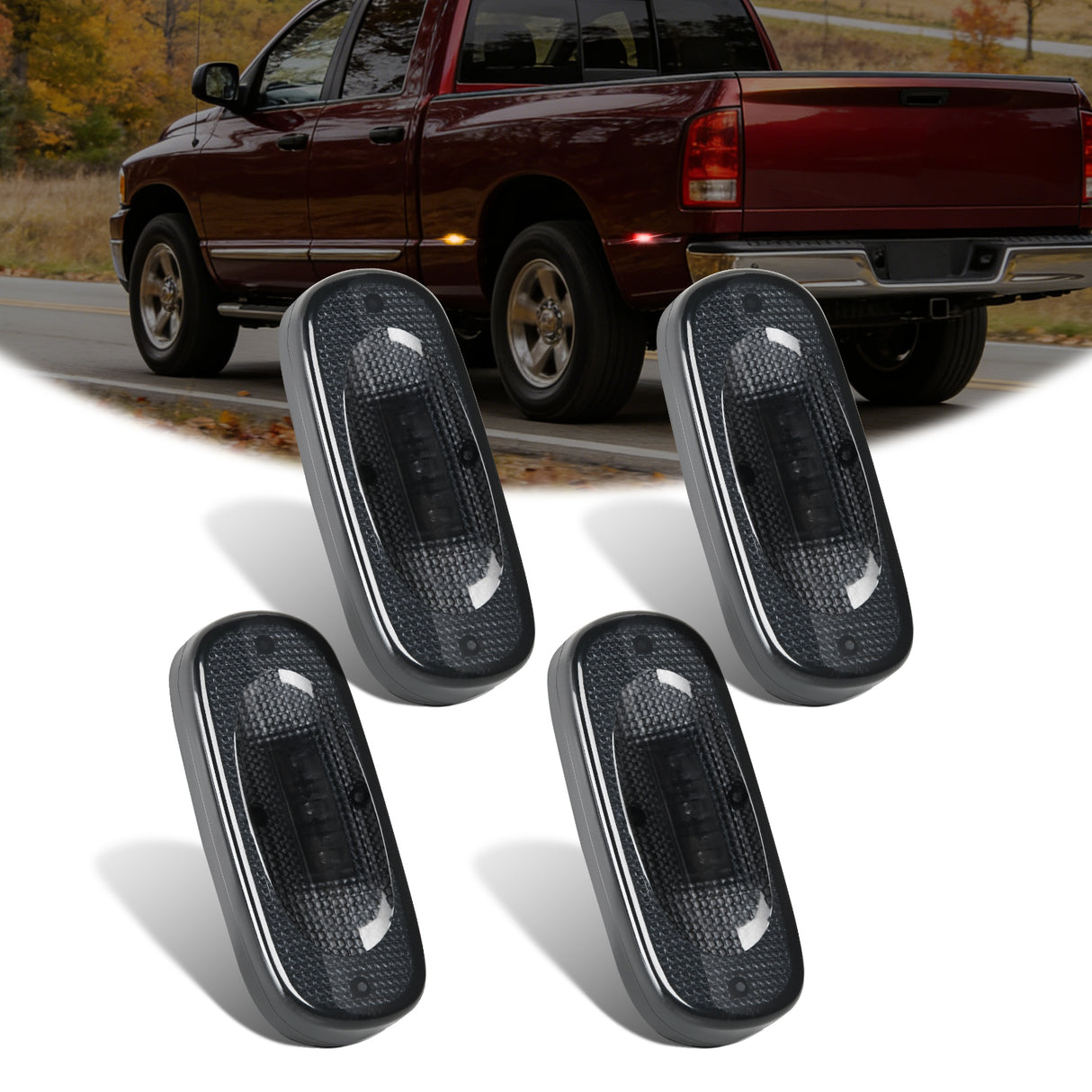 4 PCS 3 LED Red Amber Wheel Fender Side Marker Lights Smoked Lens Light Compatible With 2003-2009 Dodge Ram 1500 2500 3500 Super Duty