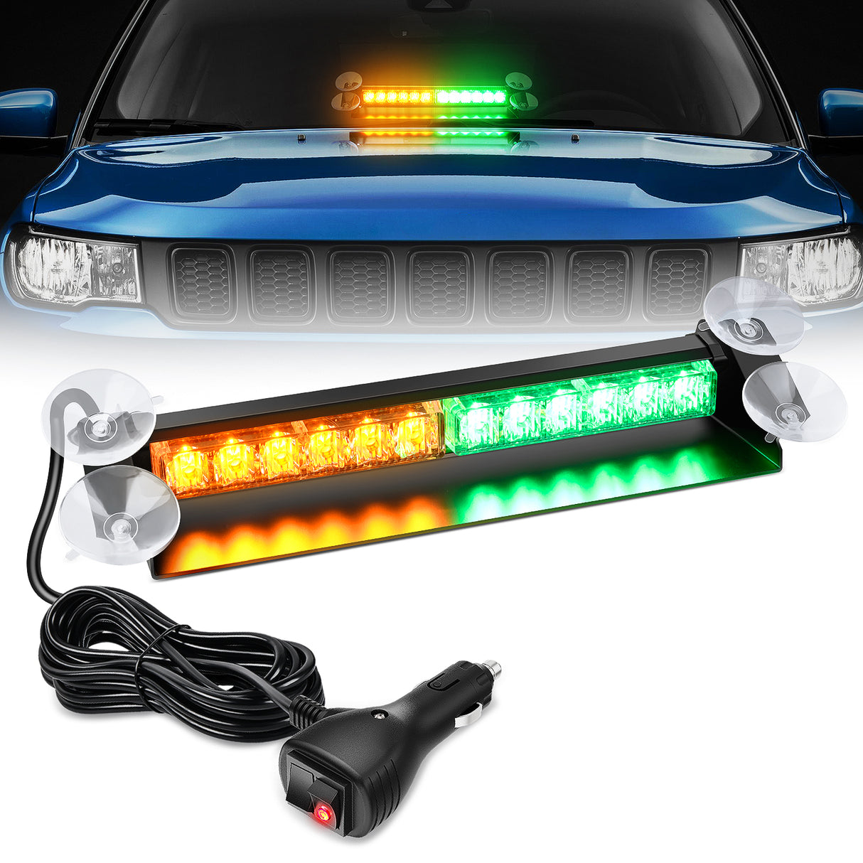 Nilight 12LED Traffic Advisor Strobe Light Bar Amber Green Emergency Warning Hazard Safety Dash Front/Rear Windshield Flashing Lights for Cars Trucks Police Firefighter Plow Construction Vehicles