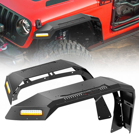 Nilight 2018-2025 Jeep Wrangler JL & JLU Unlimited 2/4Doors (No fit 2020+ Gladiator JT) Wide Flat Front Fender Flares w/LED Lights Turn Signal Lights DRL