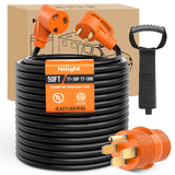 Nilight 50FT 30 Amp RV Extension Cord with Adapter 50Amp to 30Amp 125V Heavy Duty 10/3 Gauge Pure Copper STW Wire UL ETL Listed 3 Prong TT-30P TT-30R Weatherproof Suit for Generators Campers