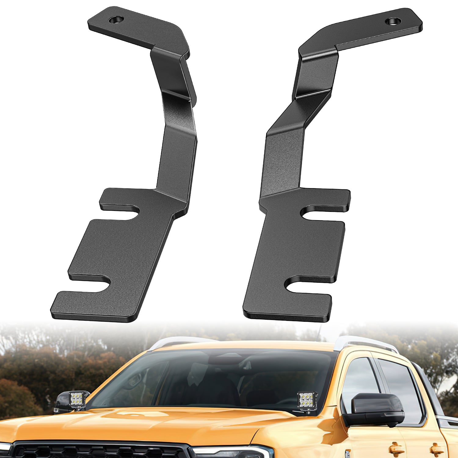 thumbnail image 2 of LED Light Pod Hood Ditch Mounting Brackets For 2019-2022 Ford Ranger – No Drill, Factory Bolt Install, 21ST_AUTOPARTS 2 of 4