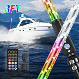 Boat Navigation Whip Light 3FT 360° Visibility 2NM Coast Guard Compliant 400+ Patterns with Remote Plug-in Base LED Spiral Boats Stern Lights for Night Fishing, Yacht, Pontoon Accessories