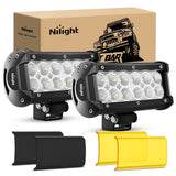 6.5 Inch 36W 1260LM Double Row Flood Led Light Bars with Amber/Black Covers (Pair)
