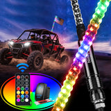 3FT Spiral Antenna Led Whip Light RF Remote Control | 8.6FT Wire 5Pin Switch