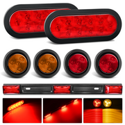 LED Trailer Light Kit 6 Inch Oval Stop Turn Taillight 2 Inches Round Red Amber Side Marker Lights 9 LED ID Bar for 12V RV Camper Caravan Truck Bus Boat