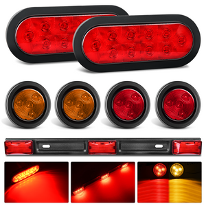 LED Trailer Light Kit 6 Inch Oval Stop Turn Taillight 2 Inches Round Red Amber Side Marker Lights 9 LED ID Bar for 12V RV Camper Caravan Truck Bus Boat