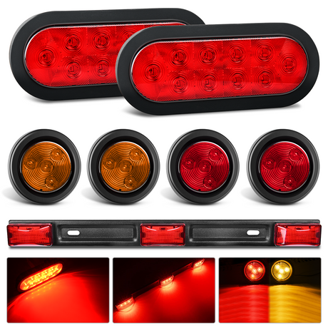 Nilight LED Trailer Light Kit 6 Inch Oval Stop Turn Taillight 2 Inches Round Red Amber Side Marker Lights 9 LED ID Bar for 12V RV Camper Caravan Truck Bus Boat