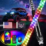 RGB Whip Light 1PC 2FT Lighted Antenna Whips with Remote & App Control DIY Chasing Patterns Brake Reverse Lights for ATV UTV Polaris RZR Can-am Dune Buggy Pickup Trucks Jeep