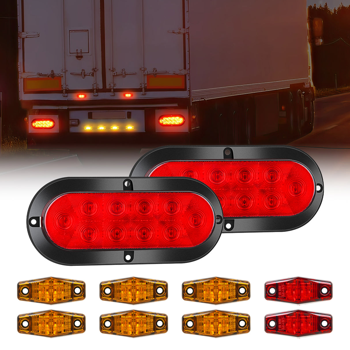 Nilight LED Trailer Light Kit 6 Inch Oval Stop Turn Tail Light Red Amber Side Marker Light Waterproof Surface Mount for 12V Utility Trailer Boat Camper RV Trucks Van Caravan