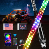 RGB Whip Light 1PC 5FT Lighted Antenna Whips with Remote & App Control DIY Chasing Patterns Brake Reverse Lights for ATV UTV Polaris RZR Can-am Dune Buggy Pickup Trucks Jeep