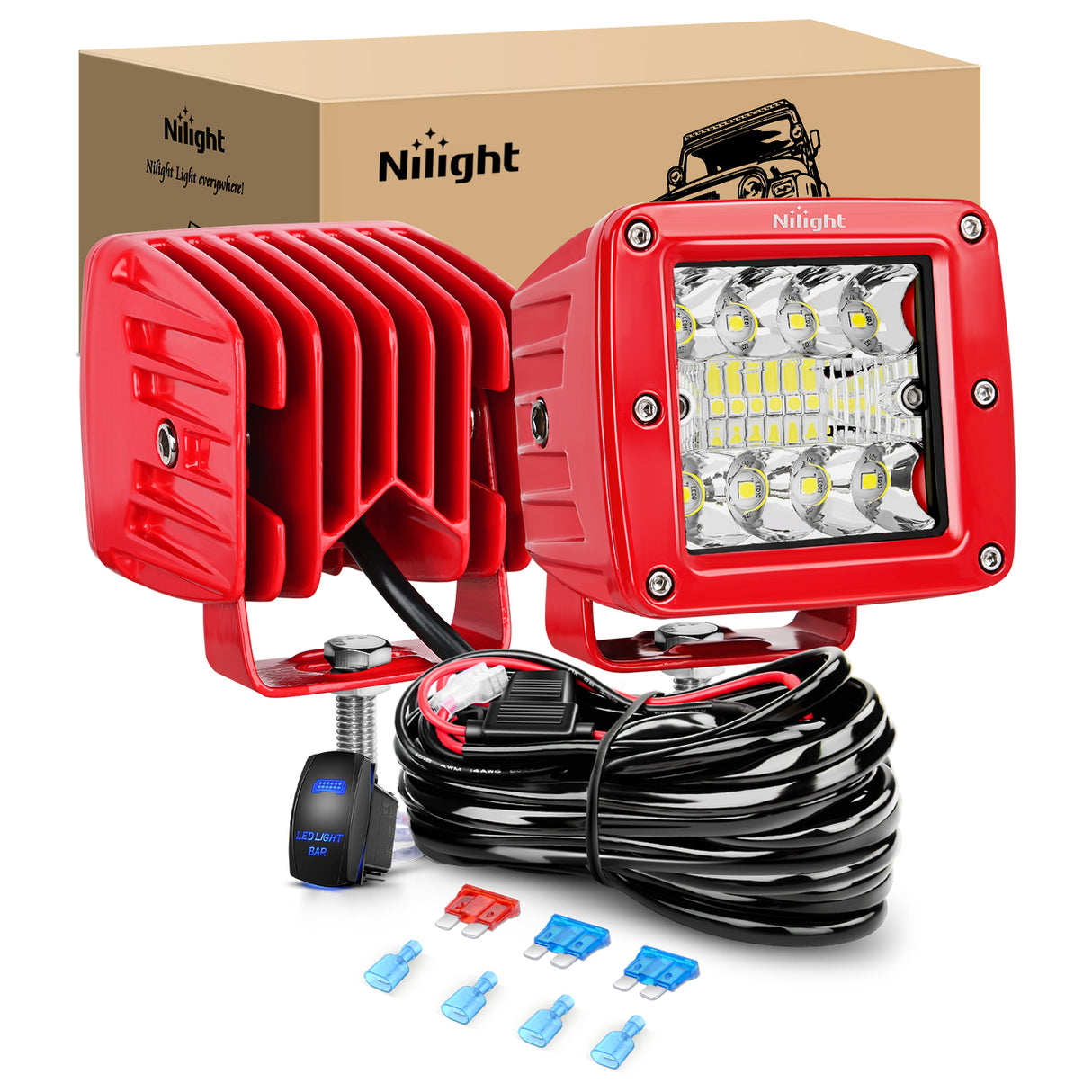 Nilight LED Light Pods 2PCS 42W 3 Inch Triple Row Spot Flood Combo Cubes with Wiring Harness Kit for Driving Backup Reverse Lighting on Off-Road Truck SUV ATV UTV