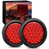 4 Inch Red Round 24Leds Tail Light Flush Mount Grommets 2Pcs