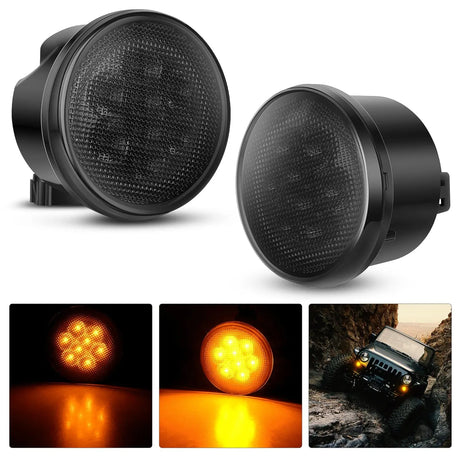 Side Marker Clearance Lights ÇÖȨ 2007-2017 Jeep Wrangler JK JKU Front 8LED Smoked Lens Amber Turn Signals Light