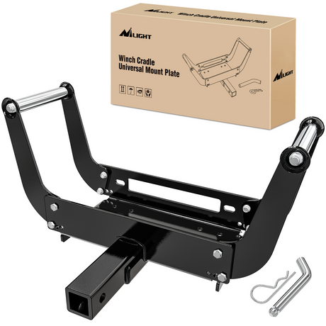 Nilight Winch Cradle Universal Mount Plate 10 x 4 1/2Inch Winch Bracket Winch Mounting 2 Inch Receiver Hitch 8000-13,000 Lb Capacity Recovery Winches Foldable