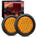 4 Inch Amber Round 24Leds Tail Light Flush Mount Grommets (Pair)