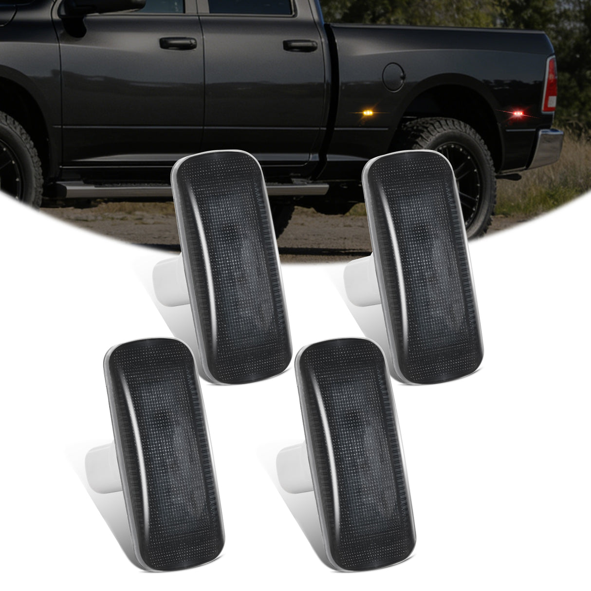 4 PCS 3 LED Red Amber Wheel Fender Side Marker Lights Smoked Lens Compatible With 2011-2016 F250 F350 F450 F550 Super Duty