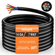 Nilight 30 Feet 7 Way Trailer Extension Cable Traditional SAE 14 Gauge 7 Conductor 100% Pure Copper Wire Insulated Heavy Duty Cord Weatherproof for 7 Pin Blade RV Automotive