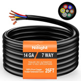 Nilight 25 Feet 7 Way Trailer Extension Cable RV Standard Wire 14 Gauge 7 Conductor 100% Pure Copper Insulated Heavy Duty Cord Weatherproof for 7 Pin Blade Truck Camper RV Automotive