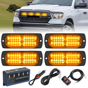 4PCS LED Strobe lights 12V 24V Sync Feature Amber 24LED Emergency Hazard Warning Lights with Controller Hard Wire or Cigarette Lighter Plug for Car Truck RVs Campers