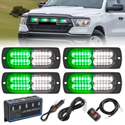 4PCS LED Strobe lights 12V 24V Sync Feature Green White 24LED Emergency Hazard Warning Lights with Controller Hard Wire or Cigarette Lighter Plug for Car Truck RVs Campers
