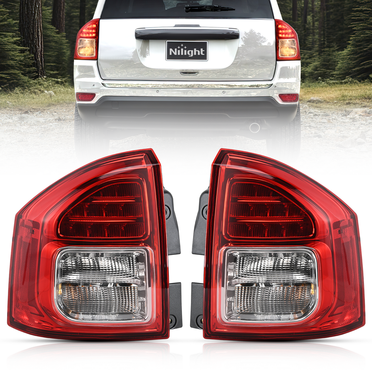 Nilight Taillight Assembly Compatible with 2011 2012 2013 Jeep Compass Tail Light OE Style Rear Lamp Replacement Driver and Passenger Side w/Bulbs